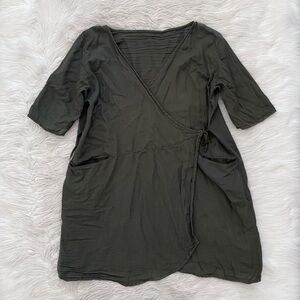 Gaia Conceptions Olive Green Tex Tissue Hemp Cotton Wrap Top Tunic Kaftan 2XS-S